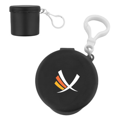 Poncho with black case and custom full-color logo.