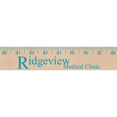 Wooden four foot measuring stick with imprint.