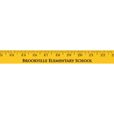 Yellow wood yard stick with logo.