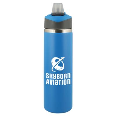 Matte aqua stainless bottle with custom logo.