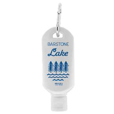 Plastic white sunscreen available in a one-color imprint.
