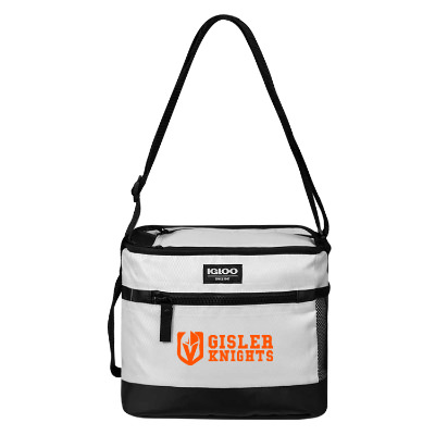 White polyester cooler with a branded logo.