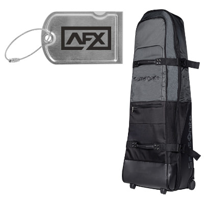 Black soft travel golf bag with luggage tag and custom logo.