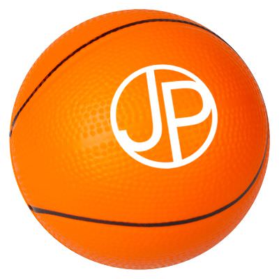 Foam 2.5 inch orange basketball stress ball with logoed brand.