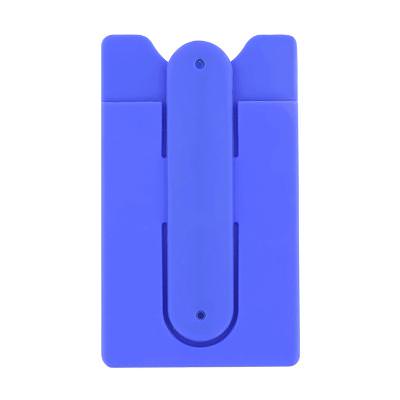 Blank silicone blue phone wallet with kickstand.