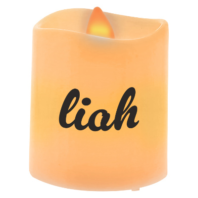 Orange plastic candle with a custom logo.