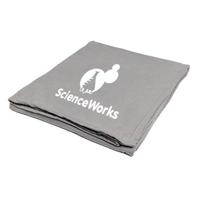 Customized black polyester sweatshirt blanket.