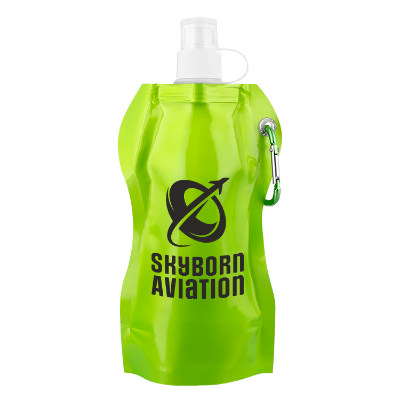 Green drink pouch with custom logo.