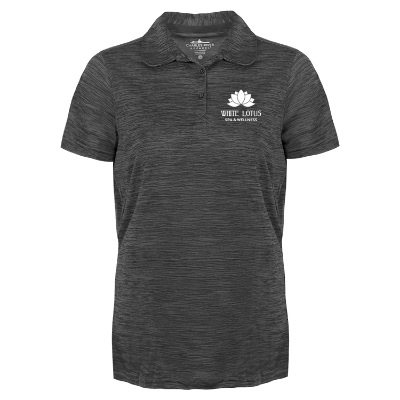 Black womens polo with custom imprint.
