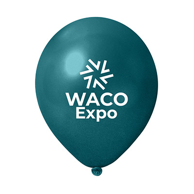 Teal latex balloon with a custom imprint