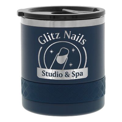Navy Blue tumbler with engraved logo.