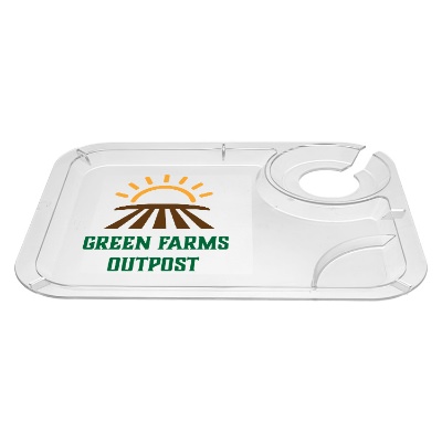 Crystal clear styrene snack tray with full color custom imprint.
