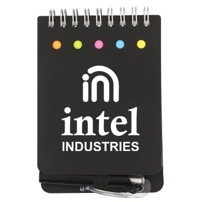 PVC black mini jotter sticky note set with promotional logo.