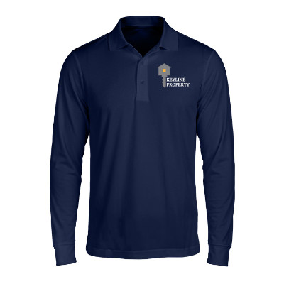 Full color navy performance long-sleeve polo