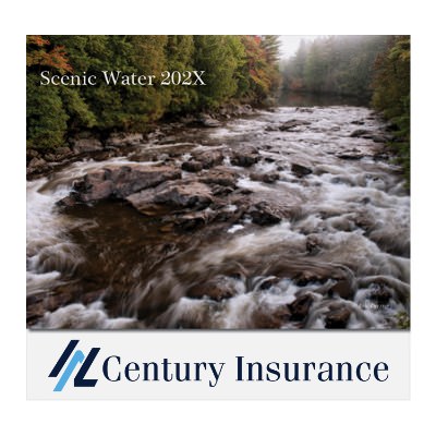 Stapled wall calendar with scenic water photos with promotional full color imprint.