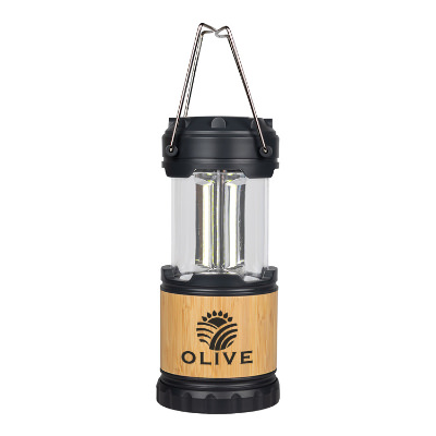 Bamboo lantern with custom logo.