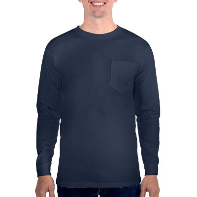 Blank navy long sleeve pocket tee.