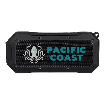 Black waterproof speaker with custom logo.