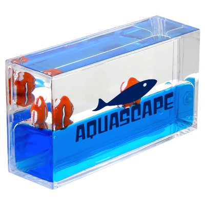 Small clownfish and blue gel wave paperweight with custom logo.