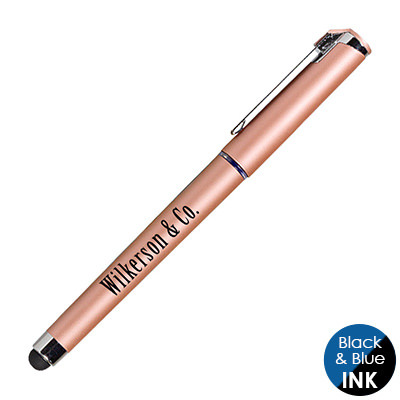 Metallic stylus pens with custom imprint.
