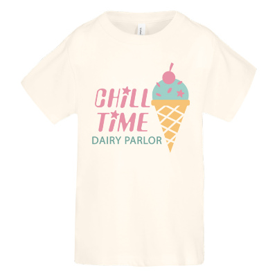 Natural tee with custom full color logo.