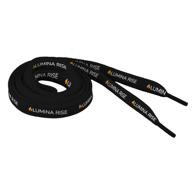 Black full-color shoelaces with custom imprints.