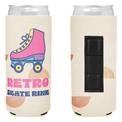 Boho abstract slim can cooler with custom full color imprint.