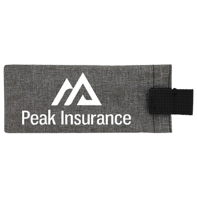 600D polyester gray sunglass pouch with one color personalized imprint.