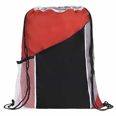Blank polyester tri-color drawstring with two front pockets.