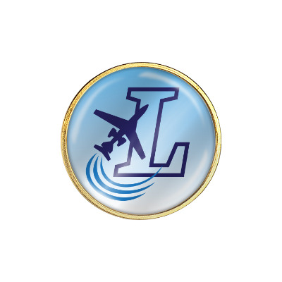 Brass lapel pin with a custom logo.