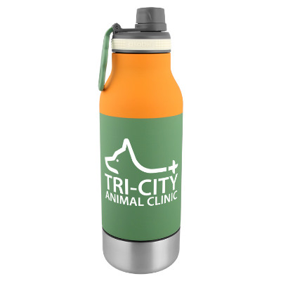 Green sports bottle with custom logo in 34 oz.