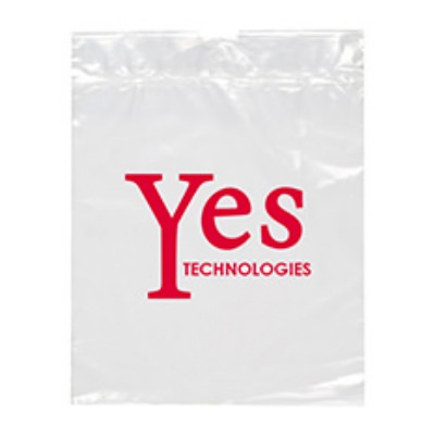 Plastic clear poly drawstring bag with logo.
