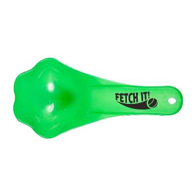 Green pawfect pet food scoop with custom imprint.
