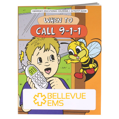 Multicolored paper coloring book with a custom imprint.
