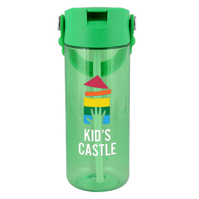 Green sports bottle with custom full color logo in 18 oz.