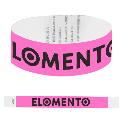 Paper pink wristband with a custom logo.
