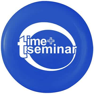 Plastic blue U-max 175g professional frisbee with personalized logo.