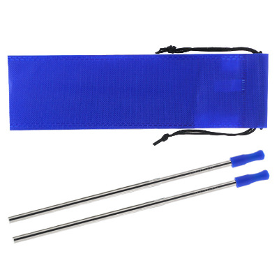 Blank 2 pack stainless steel straw kit with black silicone tip.