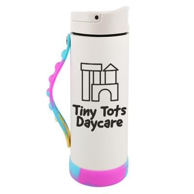 Stainless steel white tie dye water bottle with custom imprint in 14 oz.