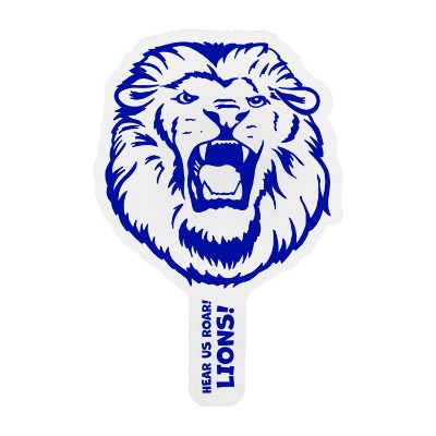White plastic hand fan with a custom logo.