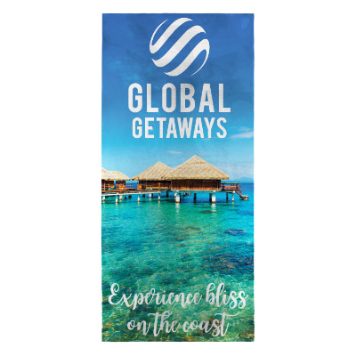 RPET beach towel with custom full color logo.