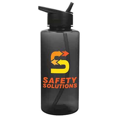 Tritan smoke water bottle with custom full-color logo and flip straw lid in 36 ounces.
