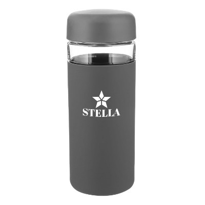 Charcoal water bottle with custom logo in 16 oz.