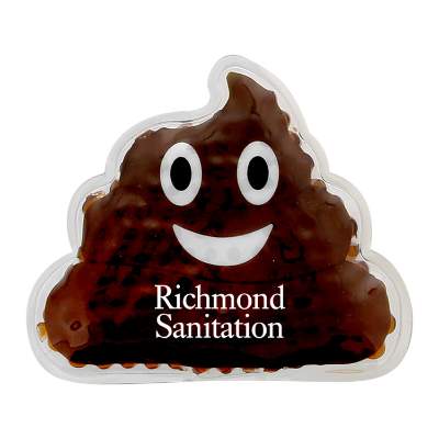 Plastic brown hot and cold pack with a custom imprint.