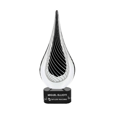Glass award with custom laser engraved imprint.