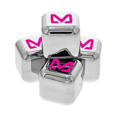 Stainless ice cube with custom logo.