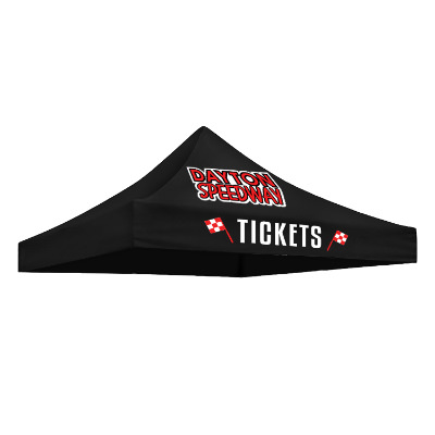 Black 10-ft. tent with custom imprint.