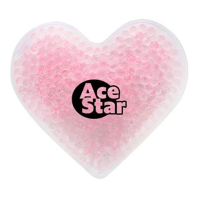 Plastic pink hot and cold pack with a branded logo.
