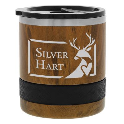 Teak Wood Brown tumbler with custom logo.