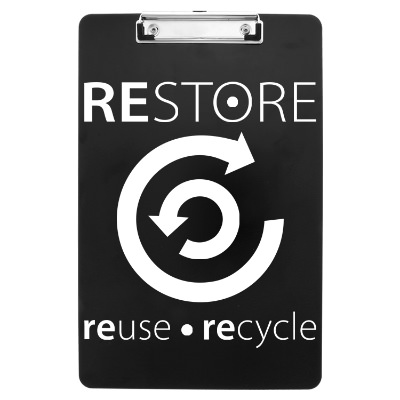 Black polystyrene clipboard with a personalized logo.